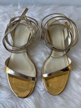 Tibi Metallic Gold Wrap-Ankle Sandals